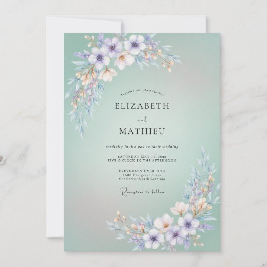 Invitation Mariage pétale de lilas écume de mer (Devant)