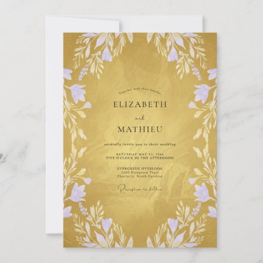 Invitation Mariage Pétale de Lilas Or Doux (Devant)