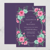 Invitation Mariage Pétale de Menthe Prune (Devant / Derrière)