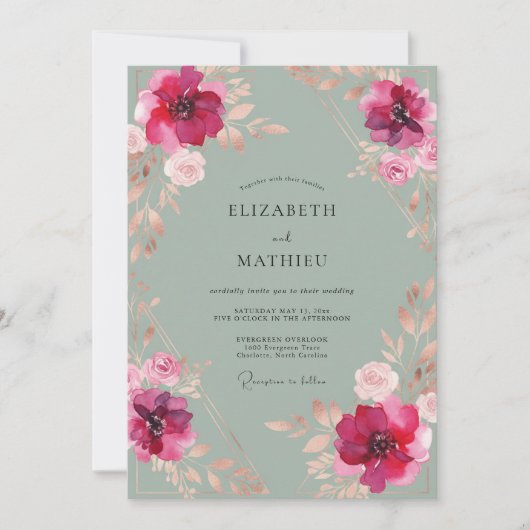 Invitation Mariage Pétale de Mer de Magenta (Devant)