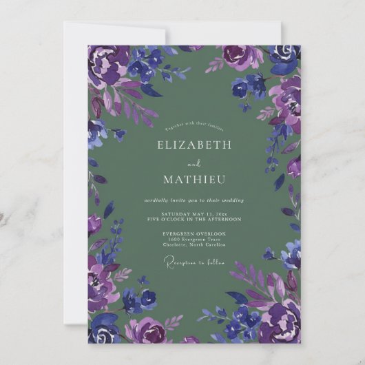 Invitation Mariage Pétale de Mousse d'Améthyste de Prune (Devant)