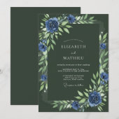 Invitation Mariage Pétale de Mousse Indigo de la Forêt (Devant / Derrière)