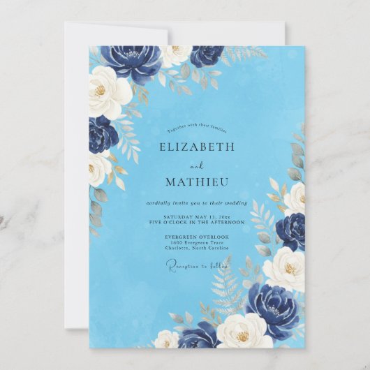 Invitation Mariage Pétale de Nuit Bleuet (Devant)