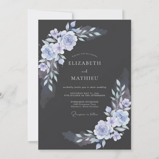 Invitation Mariage Pétale de Pervenche Acier (Devant)