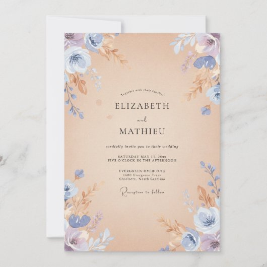 Invitation Mariage pétale de pervenche champagne (Devant)
