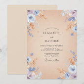Invitation Mariage pétale de pervenche champagne (Devant / Derrière)