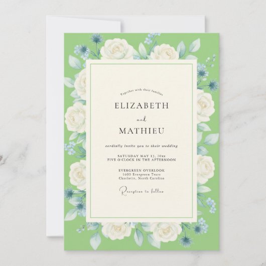 Invitation Mariage pétale de pervenche citron vert (Devant)
