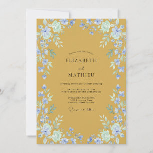 Invitation Mariage pétale de pervenche moutarde