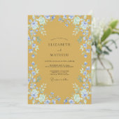 Invitation Mariage pétale de pervenche moutarde (Debout devant)