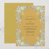 Invitation Mariage pétale de pervenche moutarde (Devant / Derrière)