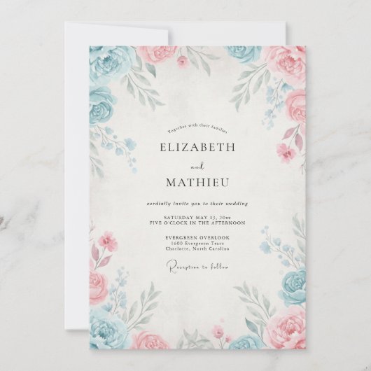 Invitation Mariage Pétale de Pervenche Rose Blush (Devant)