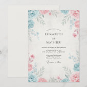 Invitation Mariage Pétale de Pervenche Rose Blush (Devant / Derrière)