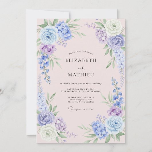 Invitation Mariage Pétale de Pervenche Rosée (Devant)