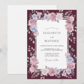 Invitation Mariage Pétale de Pervenche Vin (Devant / Derrière)