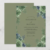 Invitation Mariage Pétale de Pérywinkle Olive (Devant / Derrière)