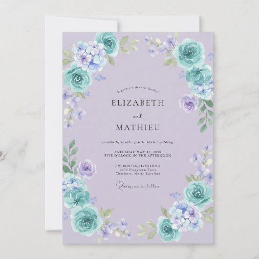 Invitation Mariage Pétale de Pérywinkle Turquoise (Devant)