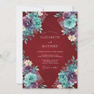 Invitation Mariage Pétale de Pétrole Rouge