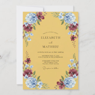 Invitation Mariage pétale de prune à la moutarde