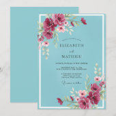 Invitation Mariage pétale de prune aqua (Devant / Derrière)