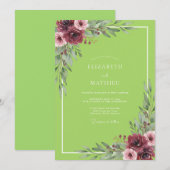 Invitation Mariage pétale de prune chartreuse (Devant / Derrière)