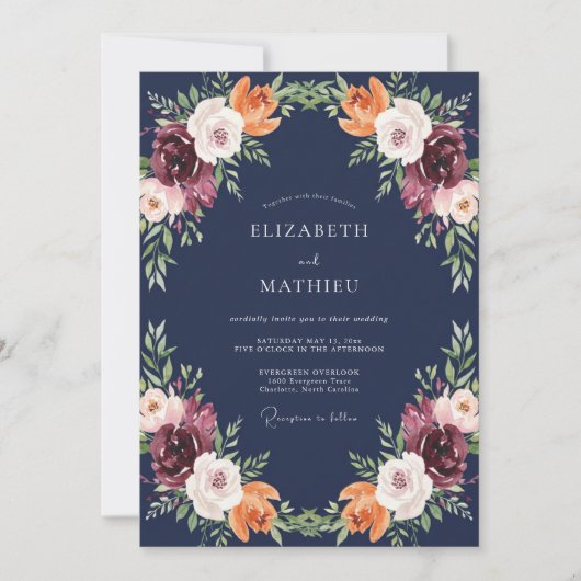 Invitation Mariage pétale de prune de minuit (Devant)
