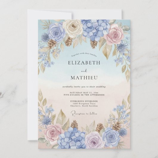 Invitation Mariage Pétale de Roux Pervenche (Devant)