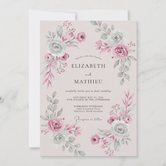Invitation Mariage Pétale de Sauge Rose (Devant)