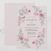 Invitation Mariage Pétale de Sauge Rose (Devant / Derrière)