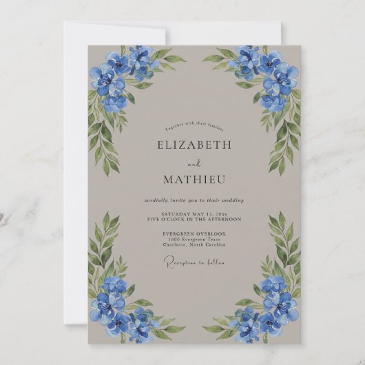 Invitation Mariage Pétale de Taupe Bleuet (Devant)