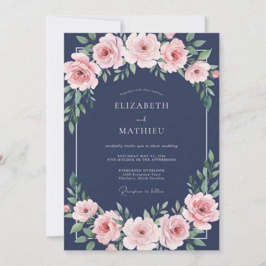 Invitation Mariage Pétale de Teinte Rouge Minuit (Devant)