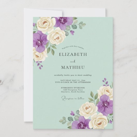 Invitation Mariage Pétale de Violette Menthe (Devant)