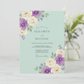 Invitation Mariage Pétale de Violette Menthe (Debout devant)