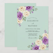 Invitation Mariage Pétale de Violette Menthe (Devant / Derrière)