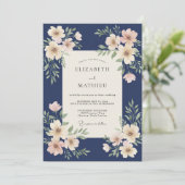 Invitation Mariage pétale d'ivoire de minuit (Debout devant)