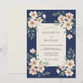 Invitation Mariage pétale d'ivoire de minuit (Devant / Derrière)