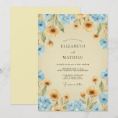 Invitation Mariage Pétale d'Or Azur (Devant / Derrière)
