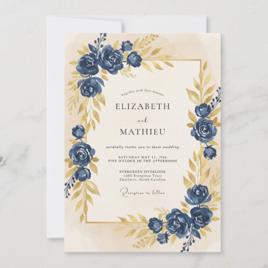 Invitation Mariage Pétale d'Or de Minuit (Devant)