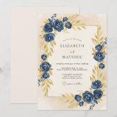 Invitation Mariage Pétale d'Or de Minuit (Devant / Derrière)