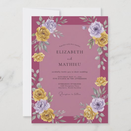 Invitation Mariage Pétale d'Or Mauve (Devant)
