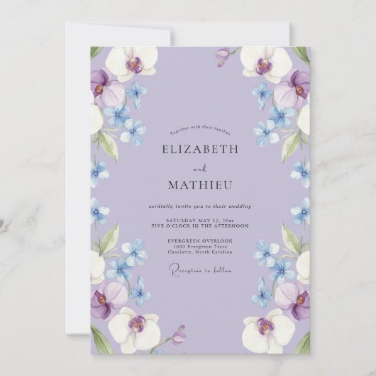 Invitation Mariage Pétale d'Orchidée Pervenche (Devant)