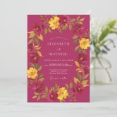 Invitation Mariage Pétale Doré Magenta (Debout devant)