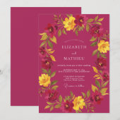 Invitation Mariage Pétale Doré Magenta (Devant / Derrière)