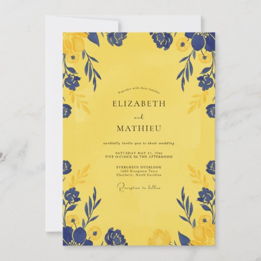 Invitation Mariage Pétale Indigo Canari (Devant)