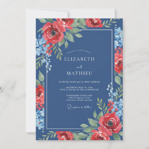 Invitation Mariage Pétale Indigo Cramoisi