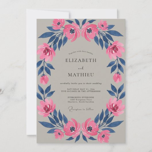 Invitation Mariage Pétale Indigo Magenta (Devant)