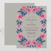 Invitation Mariage Pétale Indigo Magenta (Devant / Derrière)
