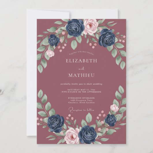 Invitation Mariage Pétale Indigo Mauve (Devant)