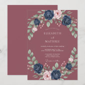 Invitation Mariage Pétale Indigo Mauve (Devant / Derrière)