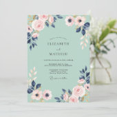 Invitation Mariage Pétale Indigo Menthe (Debout devant)