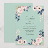 Invitation Mariage Pétale Indigo Menthe (Devant / Derrière)